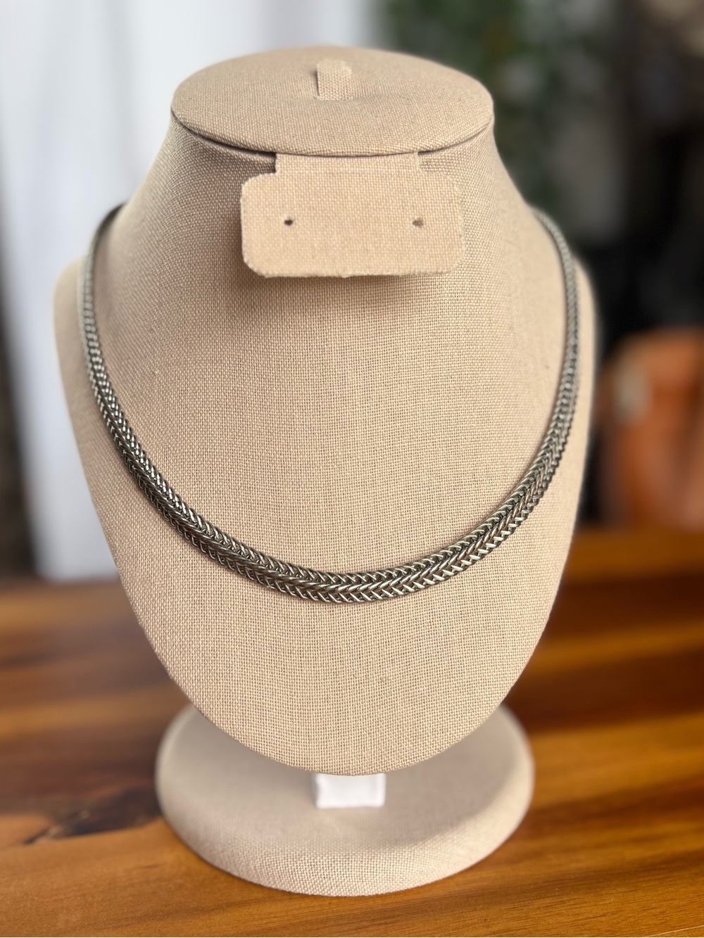 🛍️ Vintage Style Silver Tone Wheat Chain Choker Necklace Thick Braided